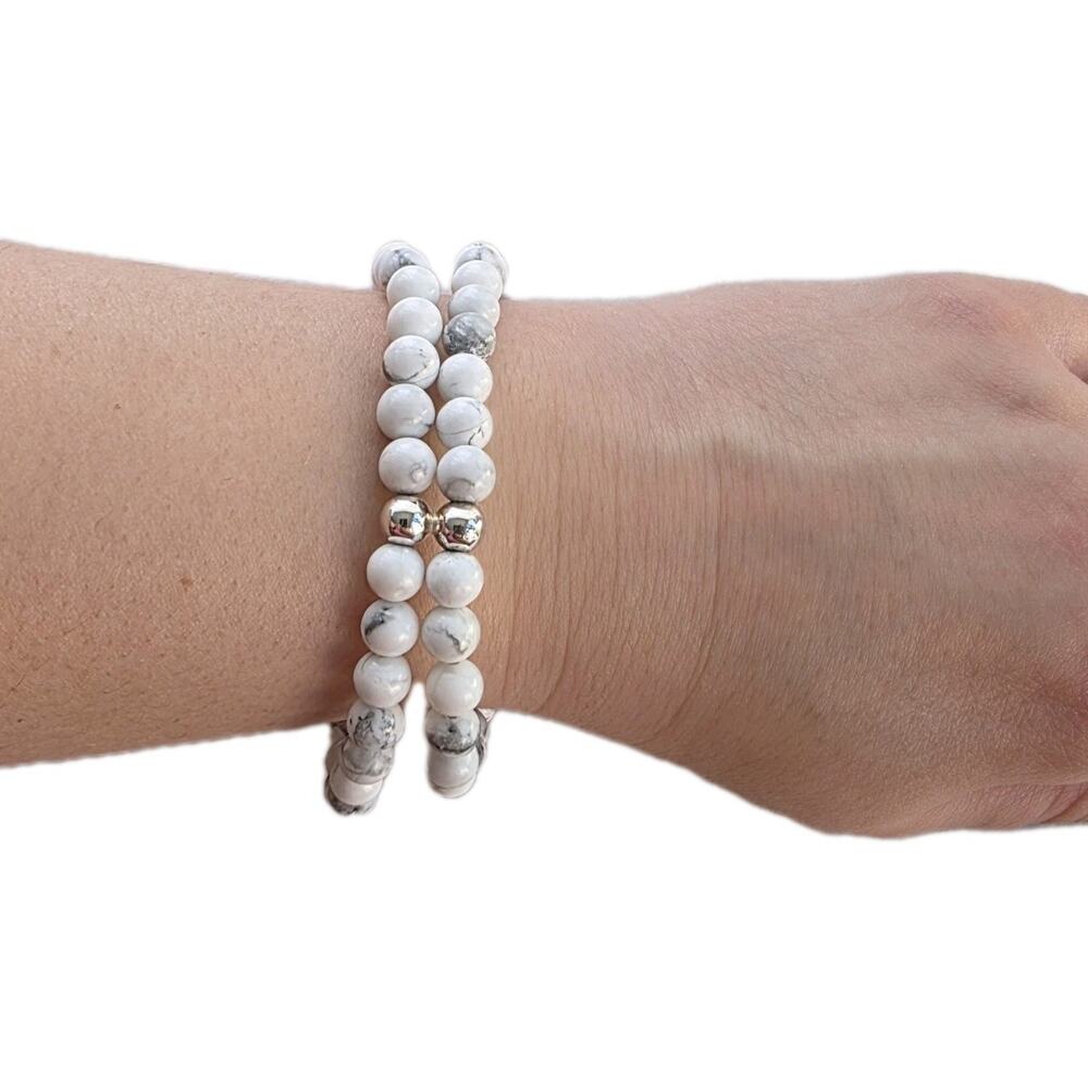 New‎ Jay King DTR 925 Magnesite Howlite Stone White 7.5" Stretch Beaded Bracelet